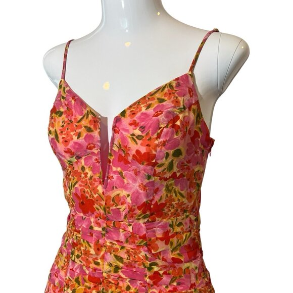 ASTR the Label Women Anthropologie Meg Ruched Mini Dress Floral Small Size Pink - Picture 5 of 14